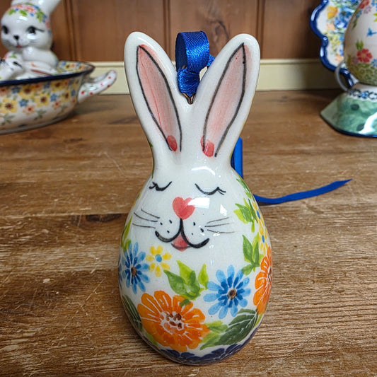 Bunny closed eyes #4 ~   (3 3/4" H) orange blue yellow ornament