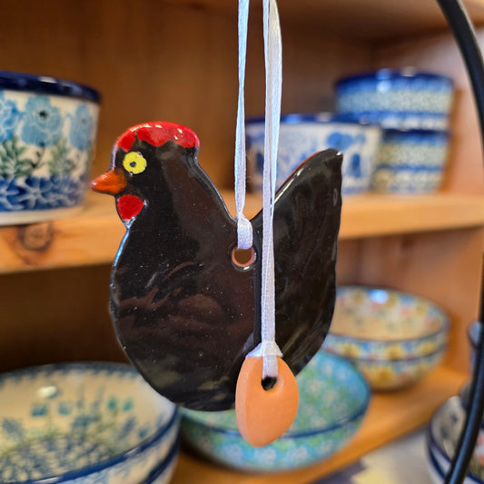 Ornament ~ (B) black Chicken with Egg (3")   **NOT POLISH POTTERY**