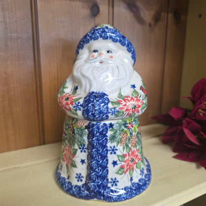 Santa Jar ~ 8" H.  Poinsettia / Cardinal