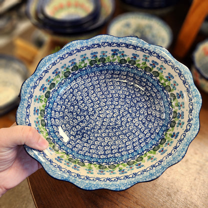 Bowl Oval Baker ~ Fluted Edge 9" x 7.5" x 2 3/4"deep   D78-2668X  Dutch Iris pf0526