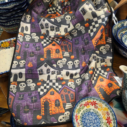 Towel / Poly !  Frightville: Double-Sided Hand Towel: Black / 17x27 in / haunted house purple