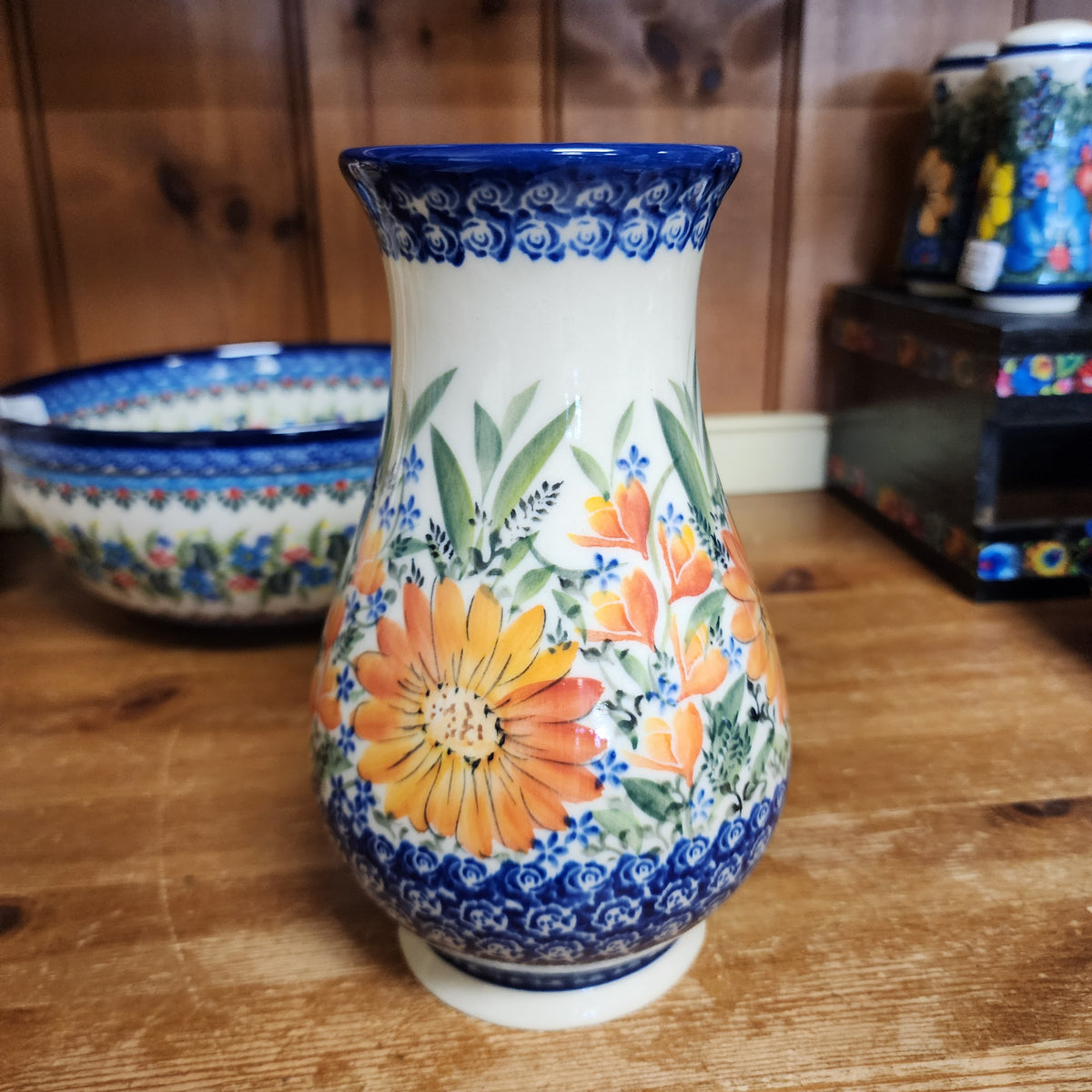 Vase 9" ~ Orange Flowers UNIKAT ART2