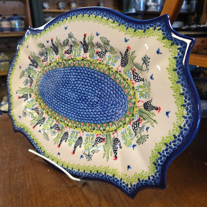 Platter 18"x12"  Black & White Chickens / Cezar large