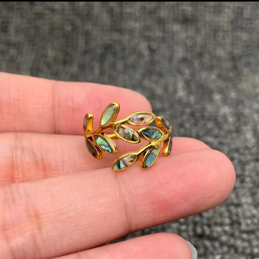 Jewelry ~ Ring Leaf / Abalone 18K Gold Plated