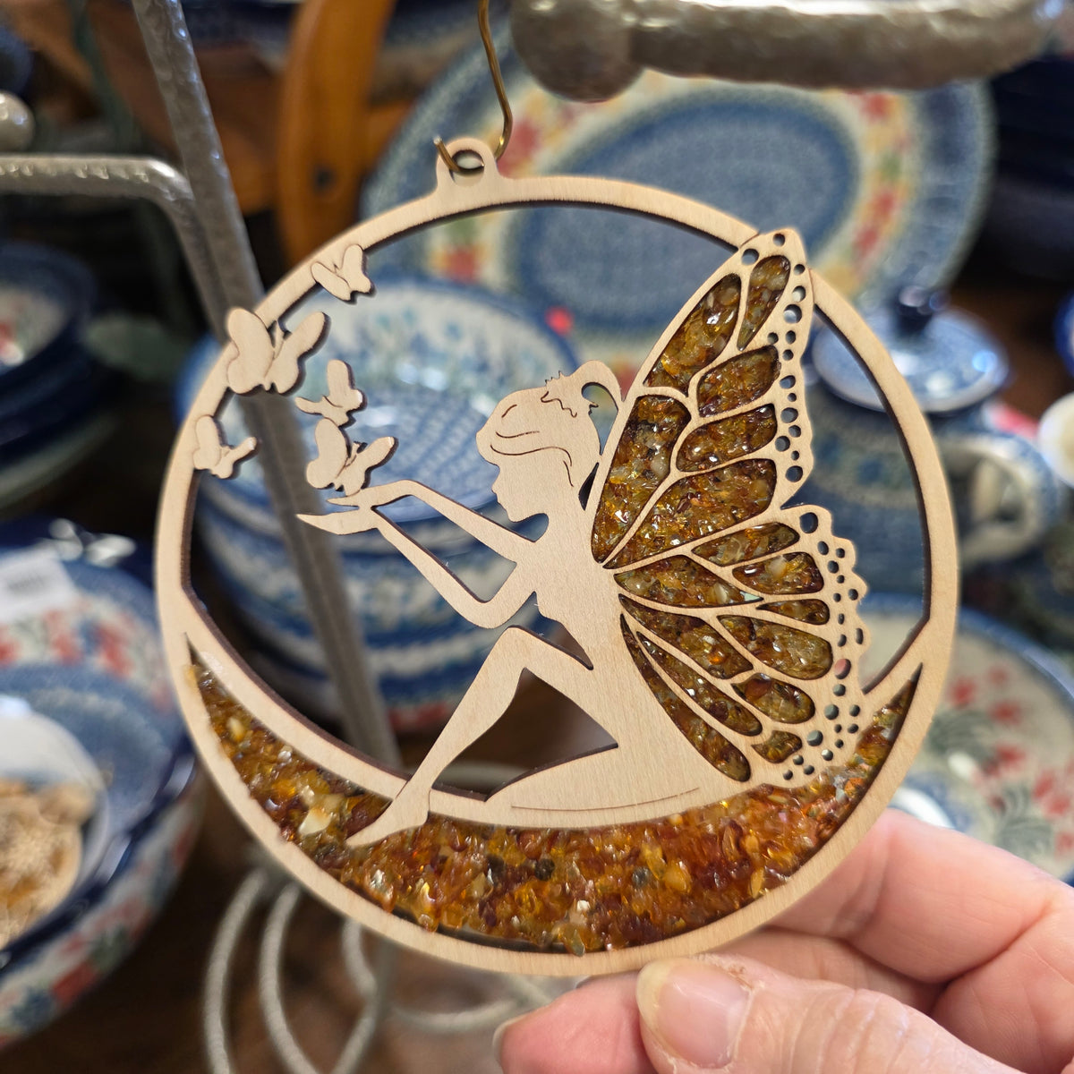 Ornament ~ Fairy Butterfly Amber Suncatcher / Magnet (4")
