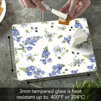 Cutting Board Blues/ Counter Saver Glass 8" x 10". **Not Polish Pottery