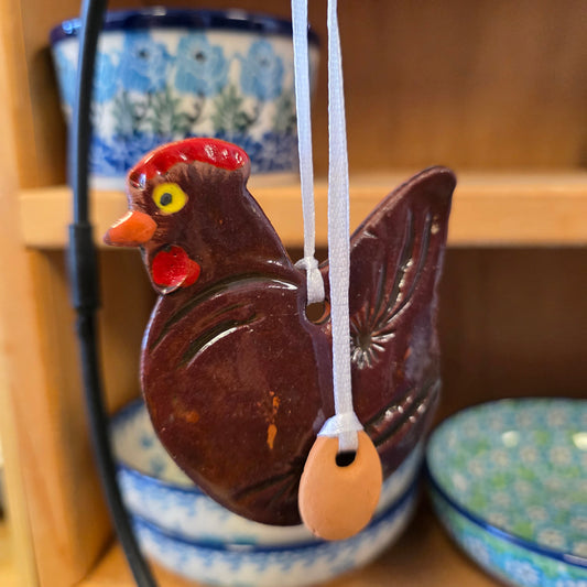 Ornament ~ (G) brown Chicken with Egg (3")   **NOT POLISH POTTERY**