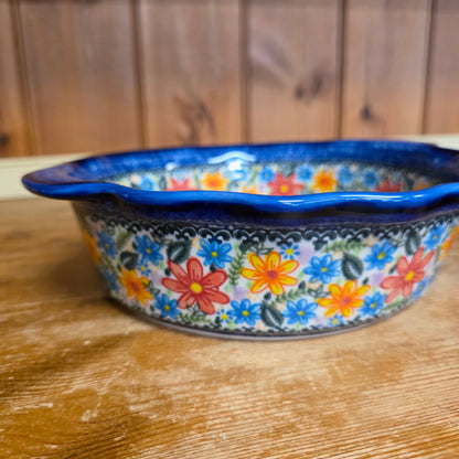 Baker 9"x2" / Round baker Fala w/tab handles/ 403 Red/Yellow Daisy