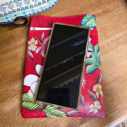 Anuschka ~ Crossbody Red / Dragonfly Double Zip Travel bag