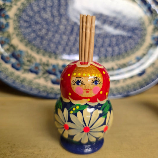 Wooden (F~Red top blue bottom) toothpick holder