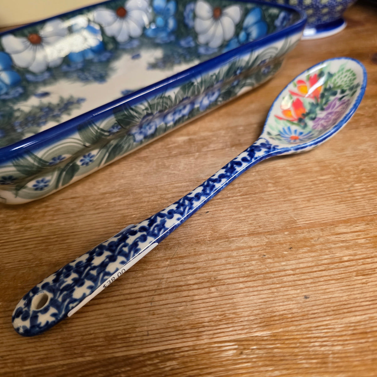 Spoon 8" ~ Blue Handle / white flower on back