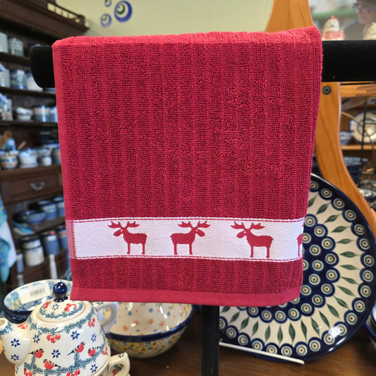 Towel ~ Terry Red Moose ~ 20" square