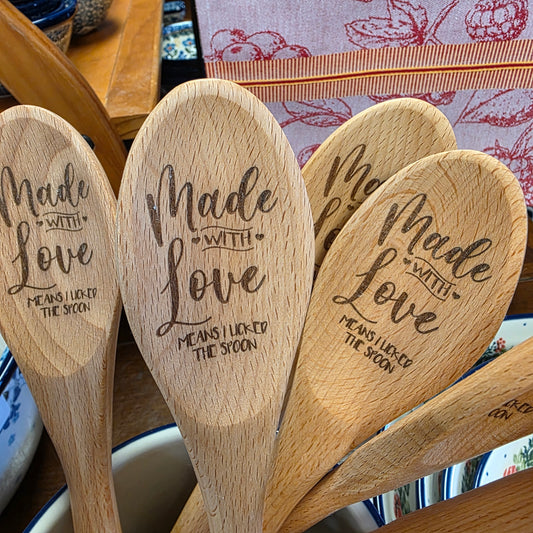 Wood "Made with Love means I licked the spoon" wooden spoon 12"