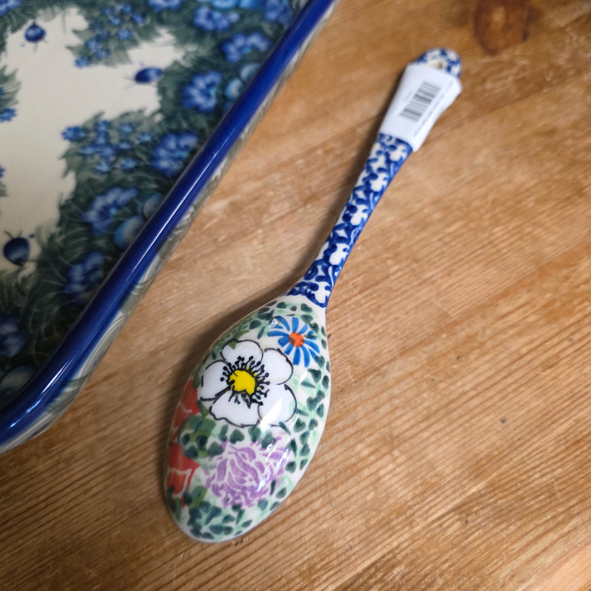 Spoon 8" ~ Blue Handle / white flower on back