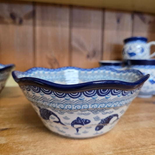 Bowl ~ Wavy Edge ~ Small ~ 8" 2372X ~ Deep Blue Sea ~ Koi Fish