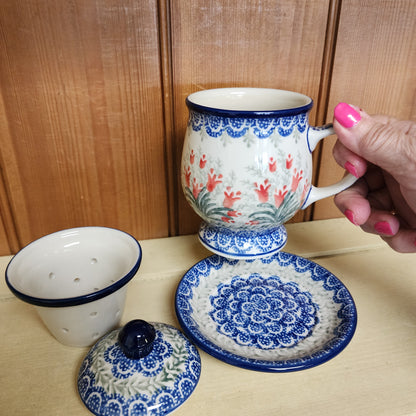 Mug w/Infuser and Saucer ~ 12 oz. 122-1437X Crimson Bells