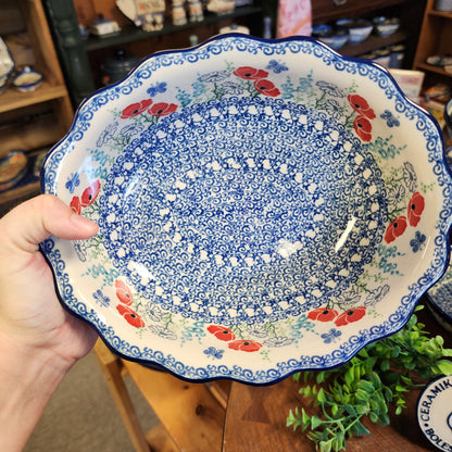 Bowl Oval Baker ~ Fluted Edge 9" x 7.5" x 2 3/4"deep   D78-2901X  Red Poppy Garden pf0526