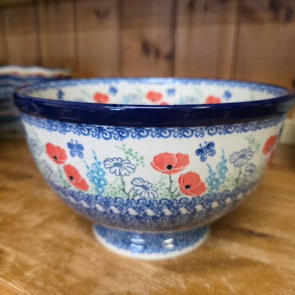 Pedestal Bowl - Large 9"wx5"H  A14-2901X  Red Poppy Garden pf0526
