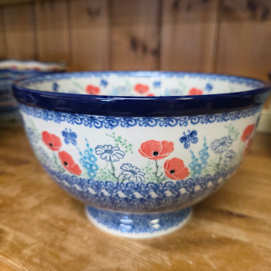 Pedestal Bowl - Large 9"wx5"H  A14-2901X  Red Poppy Garden pf0526
