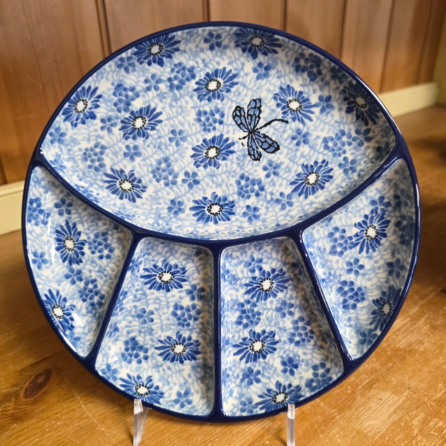 Plate ~ Divided Dish   8.75"  499-2999X  Blue Dragonfly small round