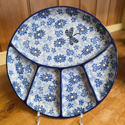 Plate ~ Divided Dish   8.75"  499-2999X  Blue Dragonfly small round