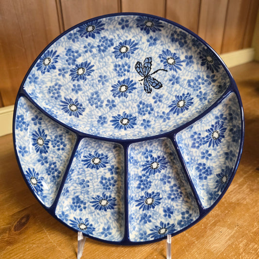 Plate ~ Divided Dish   8.75"  499-2999X  Blue Dragonfly small round
