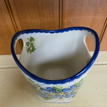 Basket ART2 /1166 Yellow Bird Utensil Holder / UNIKAT blue flowers (6.5" H x 5.5"w)