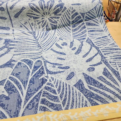 Tea Towel Blue Leaves 20" x 28" European Tea Towel yellow border