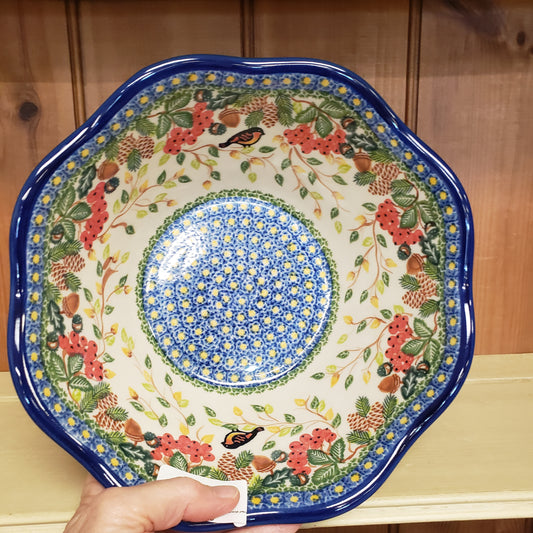 Bowl Wavy 9.5" Bird fall leaves and berries