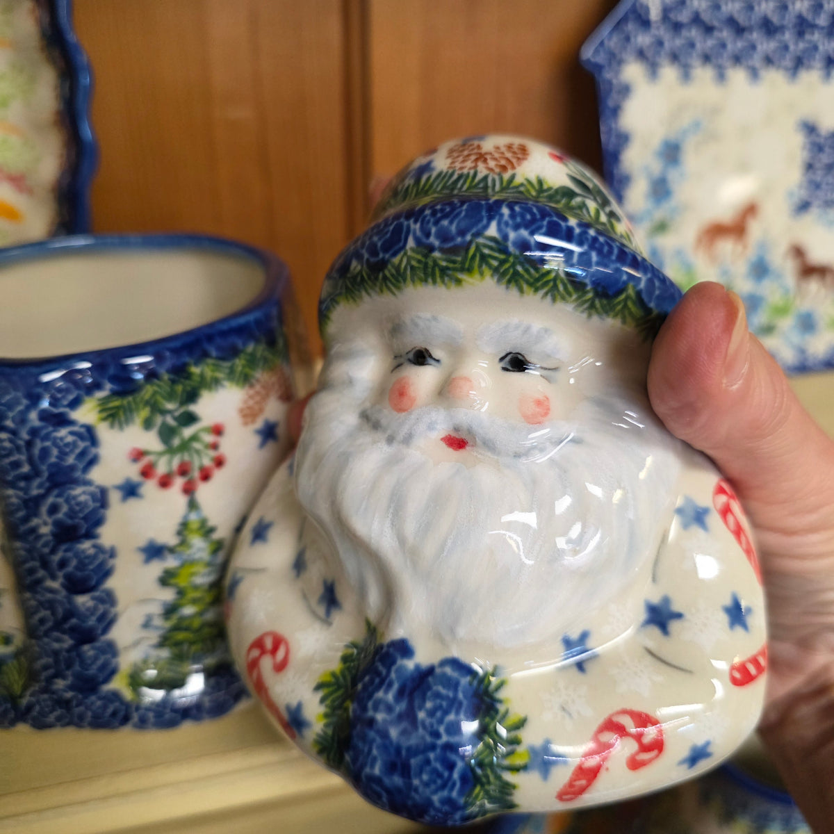 Santa Jar ~ 8" H. Candy Canes & Cardinals  Kalich