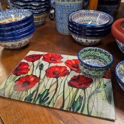 Cutting Board: *Lighter* Poppy Charcuterie Tray: 8x11 inch  Tempered Glass   *** NOT Polish Pottery ***
