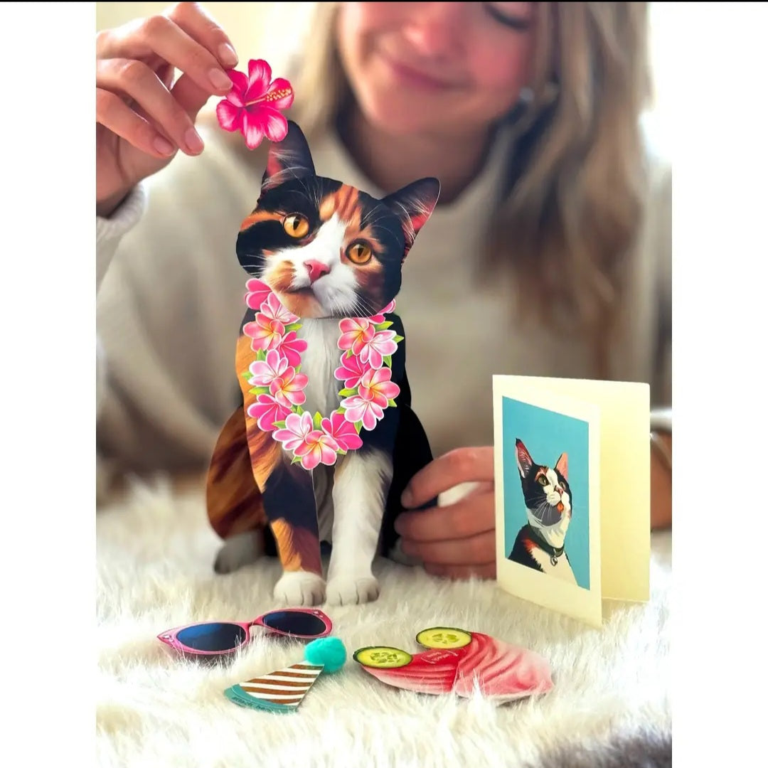 Card ~ Calico Cat w/accessories pop up card