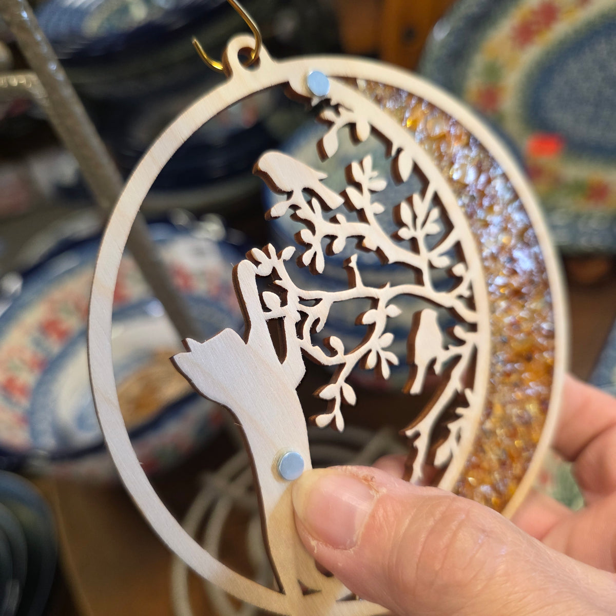 Ornament ~ Moon and Cat Amber Suncatcher / Magnet (4")