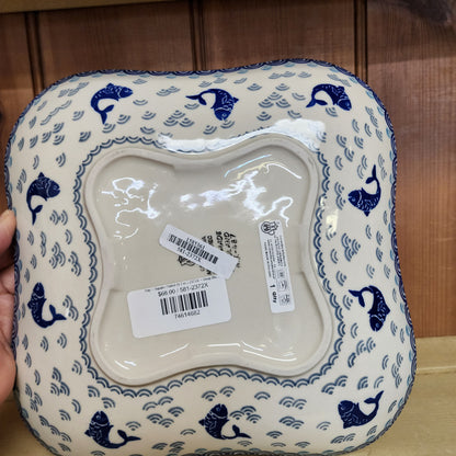 Tray ~ Square Fluted (9.5 in.) 2372X ~ Deep Blue Sea ~ Koi Fish