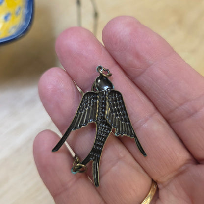 Jewelry Brass Necklace Swooping Swallow Patina in Turquoise