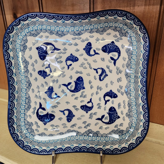 Tray ~ Square Fluted (9.5 in.) 2372X ~ Deep Blue Sea ~ Koi Fish
