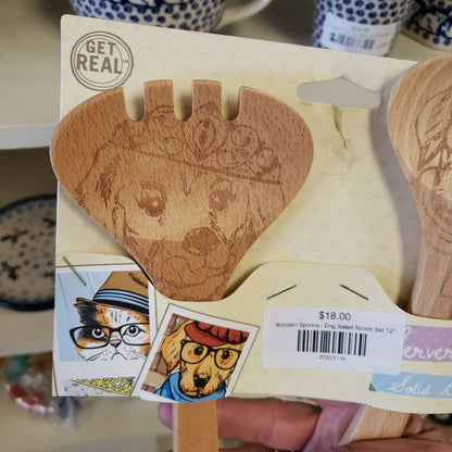 Wooden Dog Salad Spoon Set 12"