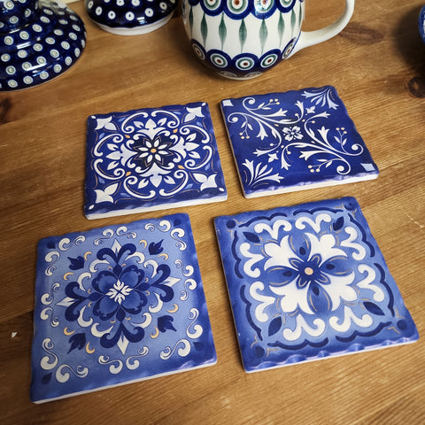 Coaster 4 pk Shades of Blue Assorted  **NOT Polish Pottery