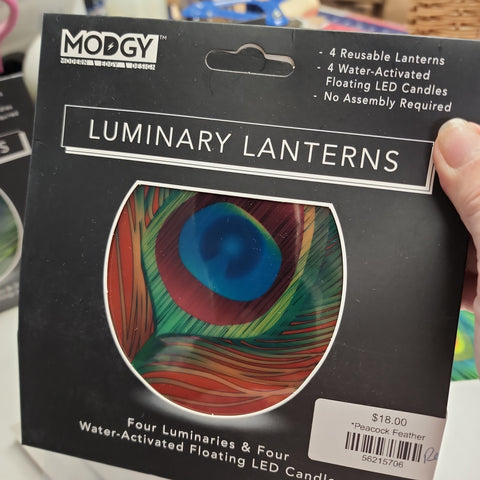 Modgy Peacock Feather/ Red luminary lanterns (set of 4)