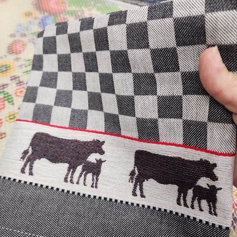 Towel Black Cows Border 24" x 24" Tea towel