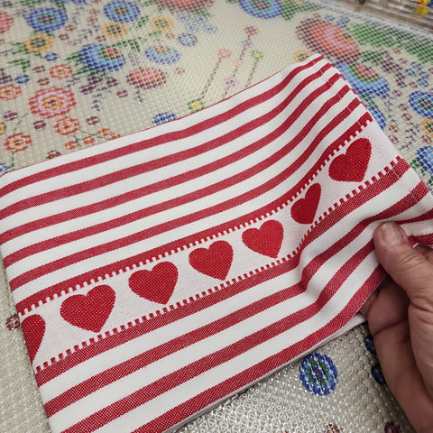Towel Red Hearts Border 24" x 24" Tea towel