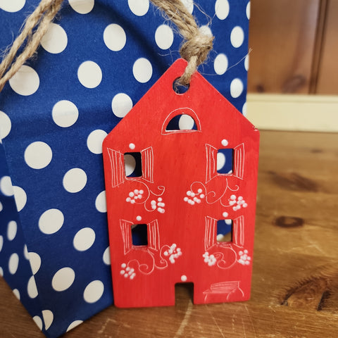 Colorful Houses Ornament~Wooden~red